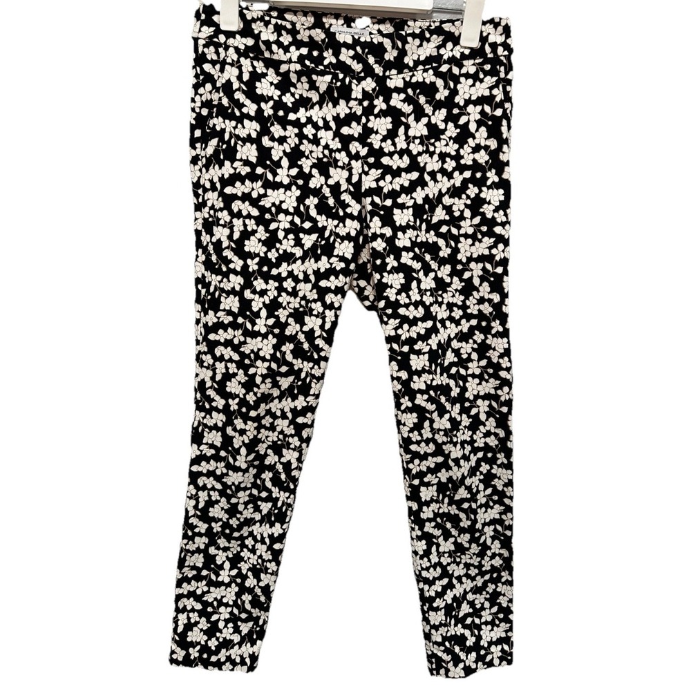Carolina Belle Montreal Pants Women's 6 Black White Floral Print Stretch Pull On